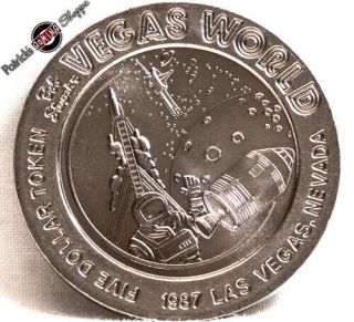 $5 Slot Token Coin Vegas World Casino 1987 Rwm Nasa Apollo Moon Las Vegas
