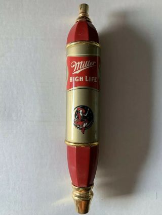 Vintage 12” Miller High Life Beer Tap Handle Knob Half Moon Lady - Gold/red