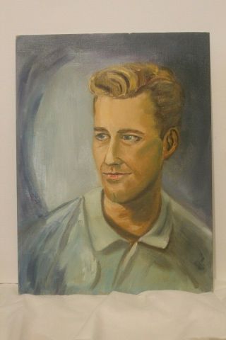 Stunning Vintage Oil On Canvas Board Portrait Of Handsome Man 1950 