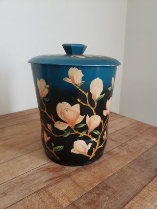Vintage Tin Made In England By George W.  Horner & Co Turquoise Floral