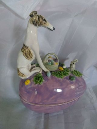 Whippet,  Greyhound,  Dog On Easter Egg Bunnies Ceramic Figurine Sculpture Ooak