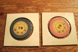 2 B.  P.  O.  E.  79 Casino Style Chips - Crest & Seal