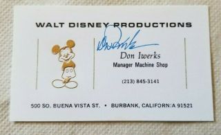 Autographed Don Iwerks Business Card W/coa Walt Disney Legend Oscar Winner