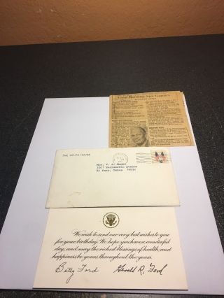 Engraved Birthday Card Signed By Pres.  Gerald And Betty Ford Plus Envelope