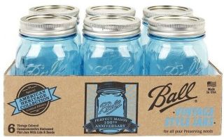 Blue Heritage Ball Mason Jars,  Regular Mouth,  Anniversary Collectibles.  6 Pack