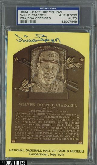 Willie Stargell Signed Yellow Hcf Plaque Post Card Psa/dna Authentic Auto