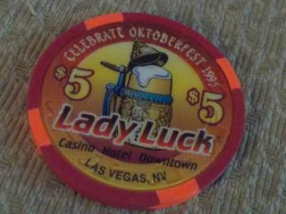 Lady Luck Hotel & Casino $5 Hotel Casino Gaming Chip Las Vegas,  Nv