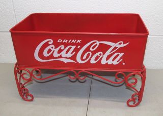 Rare Vtg Coca Cola Coke Metal Planter (w/ Ornate Stand) Htf