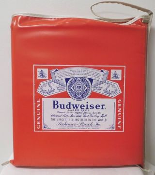Rare Vintage Iconic Logo Budweiser Classic Logo Red & White Vinyl Seat Cushion