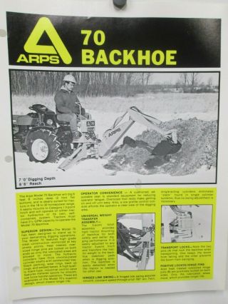 Arps Model 70 Backhoe Sales Brochures Specifications