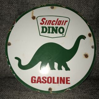 Vintage Porcelain Sinclair Dino Gas Pump Plate Sign Service Station Oil