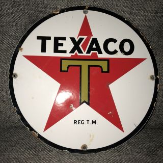 Vintage Texaco Gas & Oil Porcelain Pump Plate Sign Service Station Garage