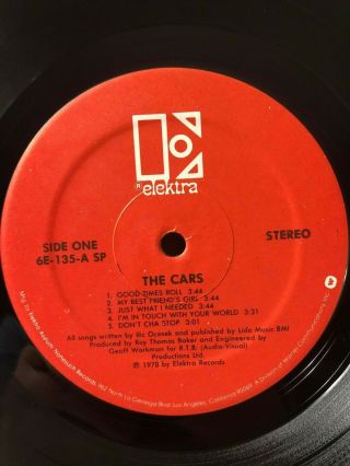 1978 The Cars Selt Titled Debut S/T LP Record Album Vinyl Elektra 6E - 135 EX/VG, 2