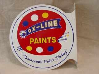 Vintage 2 Sided Ox - Line Paints Painted Metal Paint Advertising Flange Sign