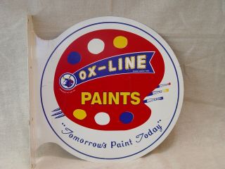 Vintage 2 Sided OX - LINE PAINTS Painted Metal Paint Advertising Flange Sign 6