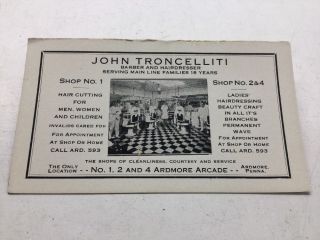Vintage Barber Shop Trade Card Blotter John Troncelliti Ardmore Pa