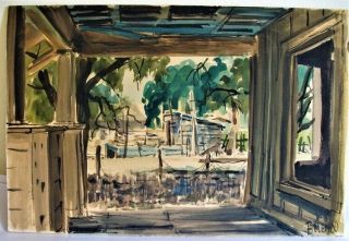 Impressionist Watercolor Painting Louisiana Landscape By Bolen 1960