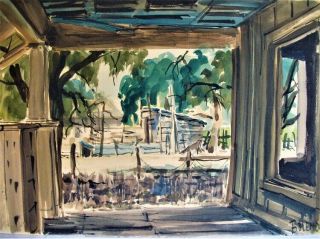 Impressionist Watercolor Painting Louisiana Landscape by Bolen 1960 2