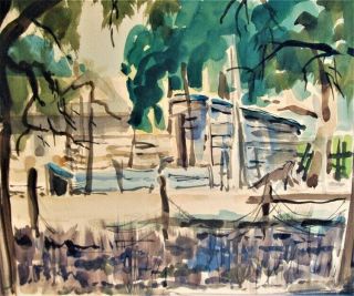Impressionist Watercolor Painting Louisiana Landscape by Bolen 1960 3