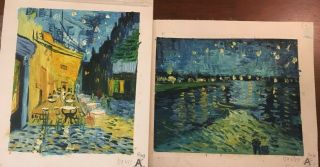 2 Vincent Van Gogh Style Hand Painted Canvas Vintage 8x10