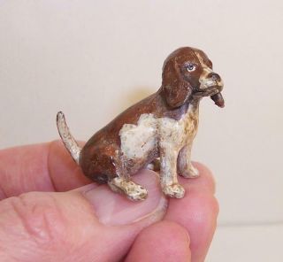 Tiny Vintage Cold Painted Solid Bronze Metal Beagle Dog Fox/hound Miniature