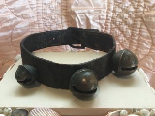 Antique Dog Collar Leather Brass Bells