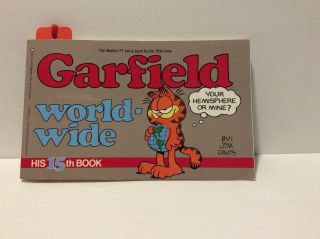 Garfield Worldwide His 15th Book By Jim Davis 1988 And Garfield Bookmark 1978