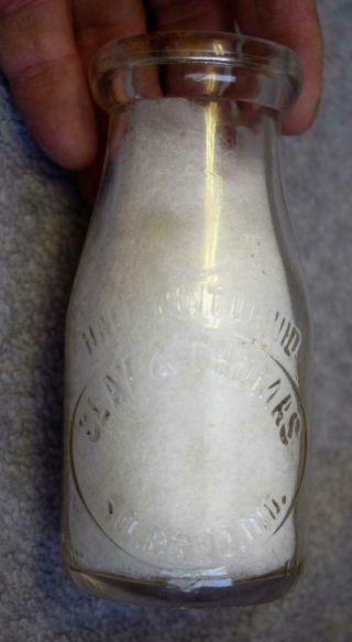 Rare Vintage Clay & Thomas Dairy South Bend Indiana Round Half Pint Milk Bottle