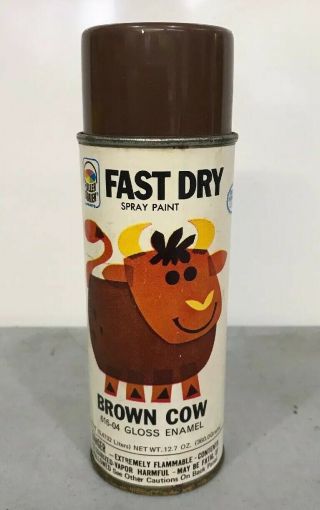 Vintage Fuller Obrien Spray Paint Can Brown Cow W/paper Label