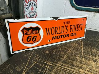 Old " Phillips 66 Motor Oil " Porcelain Sign,  (17 " X 5.  5 ") Sign