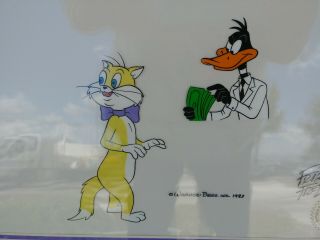 Warner Brothers Animation Cel Daffy Duck & Cat Signed Friz Freleng Wb 1983