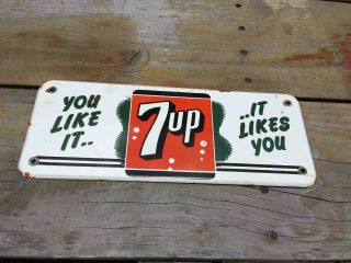 Old 7up Seven Up You Like It Porcelain Soda Machine Advertising Sign