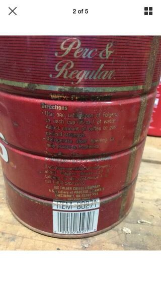 Rare Vintage Folgers Regular & Perk Coffee Tin Can 39 oz metal Tin Can 2