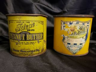 Vintage Peanut Butter Tin Lithograph Mug& Rare Ideal & Sunflower Brand,  Hogue