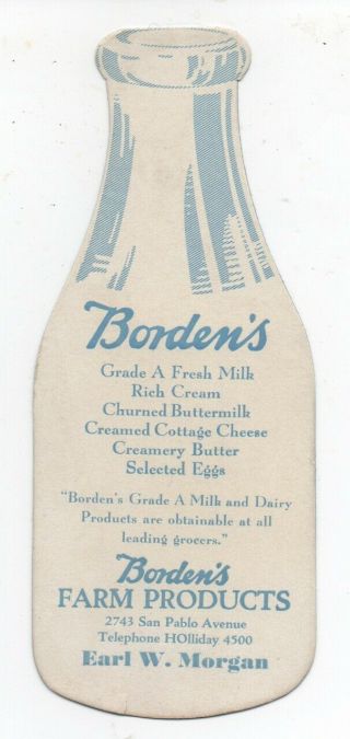 1920s Die Cut Milk Bottle Advertising Blotter Borden 