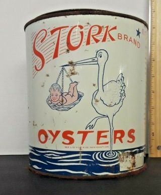 Stork Brand Oysters,  H.  S.  Thompson & Co.  Grasonville,  MD. ,  1 Gal.  Can,  1940 ' s - 50 ' s 2