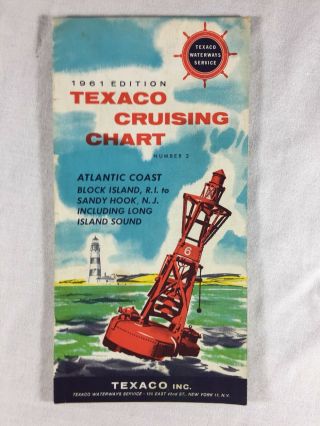 Vintage 1961 Texaco Cruising Chart Map Block Island Sandy Hook Long Island Ny Nj