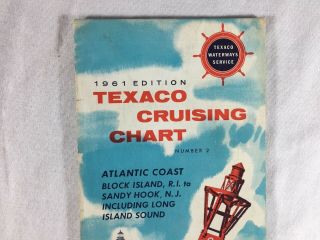 Vintage 1961 Texaco Cruising Chart Map Block Island Sandy Hook Long Island NY NJ 2