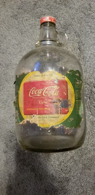 Coca - Cola Syrup Jug 1 Gallon Glass Vintage Bottle With Cap Soda Fountain Service