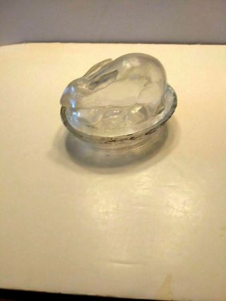 Challinor,  Taylor & Co.  Experimental Clear Glass Rabbit And Eggs Covered Dish