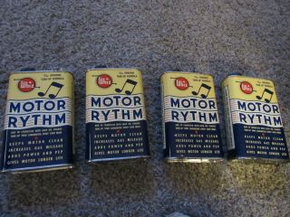 4 Vintage Whiz Motor Rythm Tin Advertising Can Gas Oil 16 Oz.