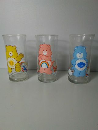 Set of 3 Vintage Care Bear Glass 1983 Pizza Hut Collectors Series 2