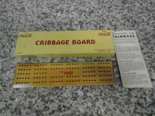 Vintage Coca Cola Cribbage Board W/ Instructions & 6 Metal Pegs