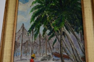 Vintage Oil Painting Black Boy Tropical Beach Palms Fishing Nets Ethel M Cormack 5
