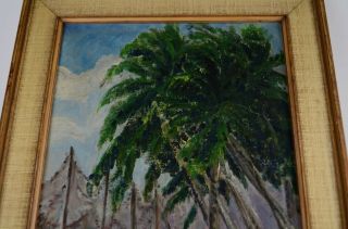 Vintage Oil Painting Black Boy Tropical Beach Palms Fishing Nets Ethel M Cormack 6