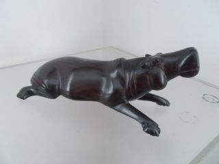 Vintage Wood Carved Hippo Figurine Statue.  Rare Black Ebony Color 8.  5 " Long