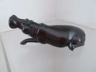 Vintage Wood Carved Hippo Figurine Statue.  Rare Black Ebony Color 8.  5 