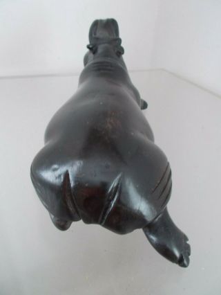Vintage Wood Carved Hippo Figurine Statue.  Rare Black Ebony Color 8.  5 