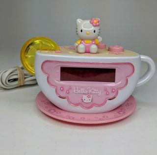 Hello Kitty Tea Cup Clock Radio Night Light Kt2055 Pink Alarm Backup Battery