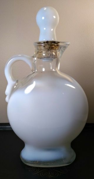 Milk Glass Jim Beam Whiskey Liquor Bottle Decanter Cork Stopper D 334 Vintage 2